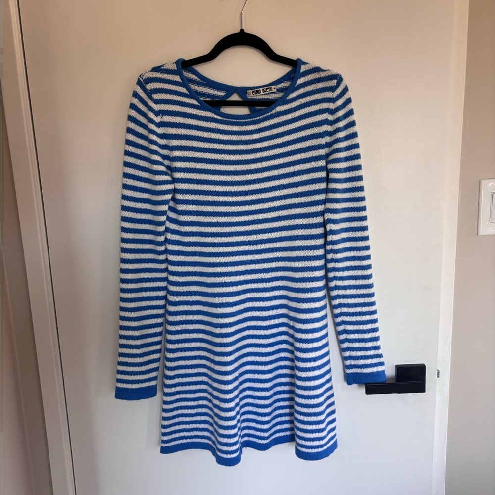 Striped Open-Back Mini Dress - Blue/White - Picture 11 of 12